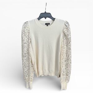 On Twelfth Sweater Women's Size S Ivory Puffy Lace Long Sleeves Round Neck